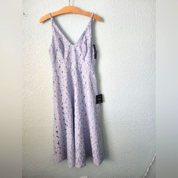 Lulu's Blue Midi Lace Midi Cocktail Dress for Weddings - Picture 1 of 9